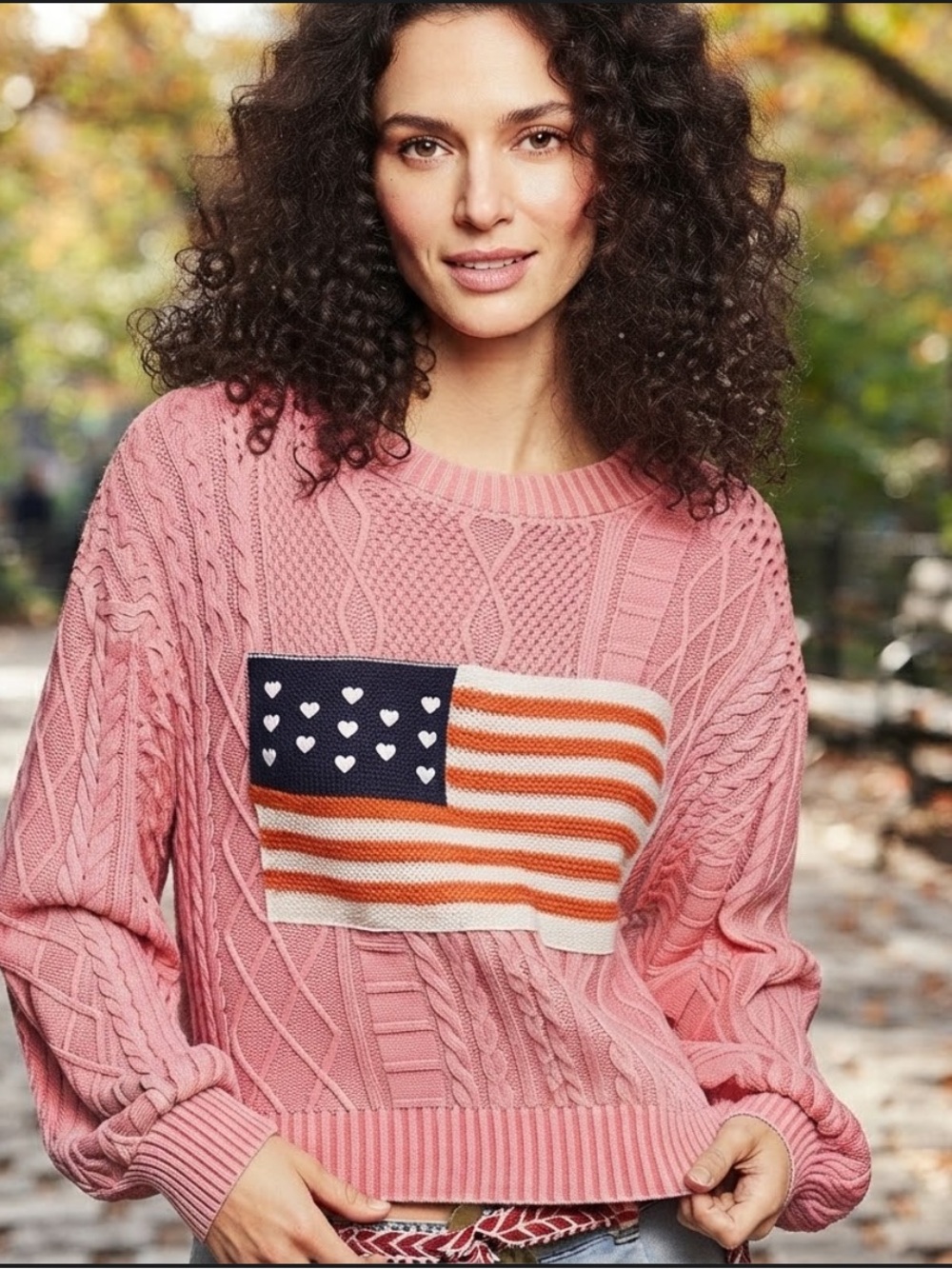 💕SALE! POL Pink Cable Knit Sweater with Flag Design